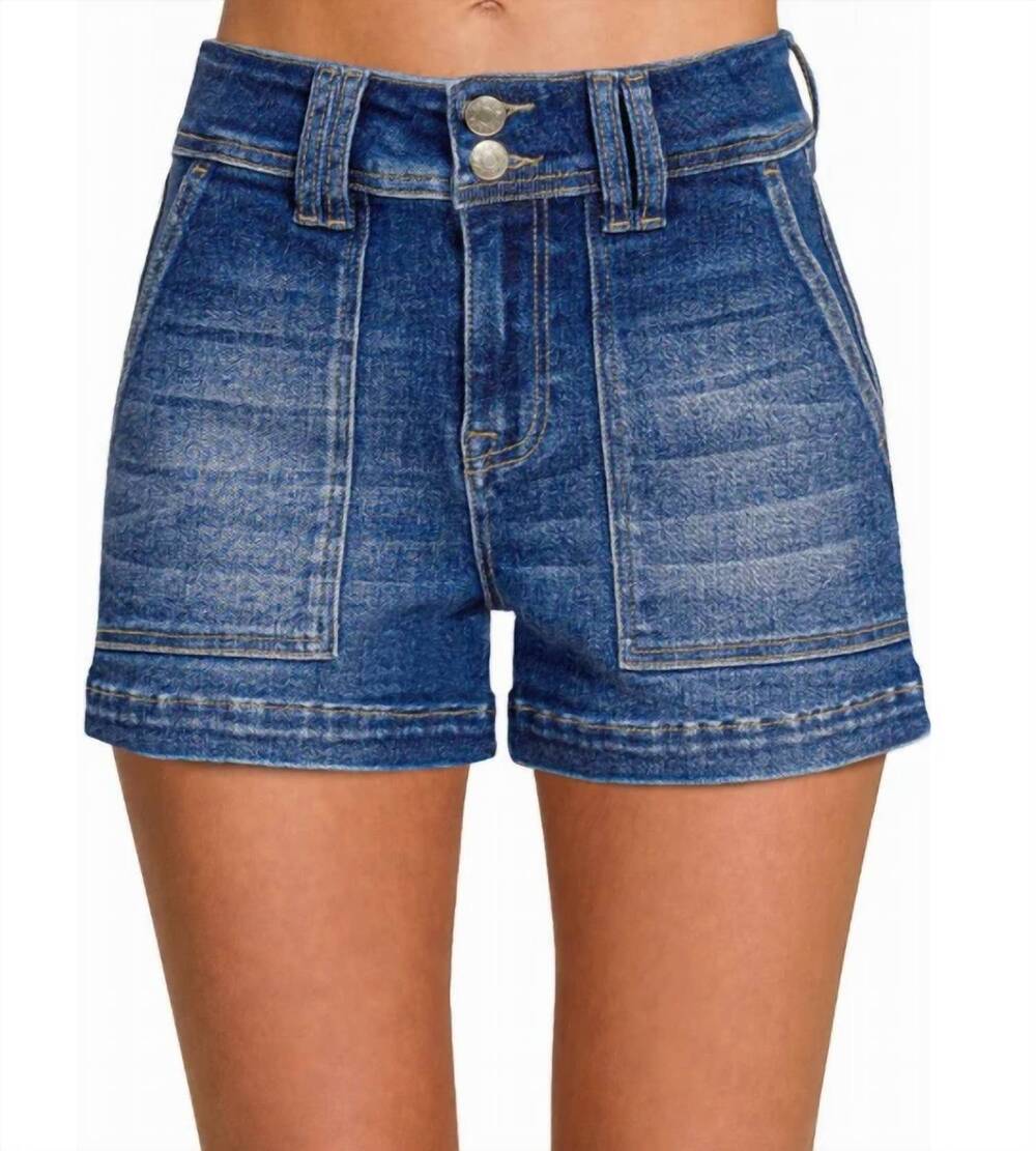 NEW ZENANA utility pocket denim shorts in dark wash